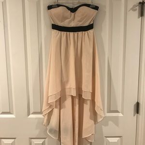 Cream/Black Strapless High/Low Dress